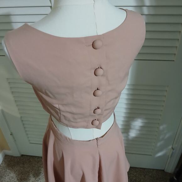 NWT The Clothing Co L pnk peak-a-boo back sleeveless fit-n-flare covered buttons - Picture 7 of 14